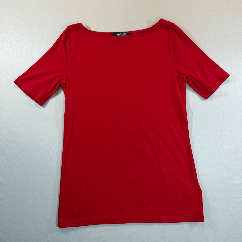 Lauren Ralph Lauren Red Boat Neck Short Sleeve Top Medium Minimalist Capsule